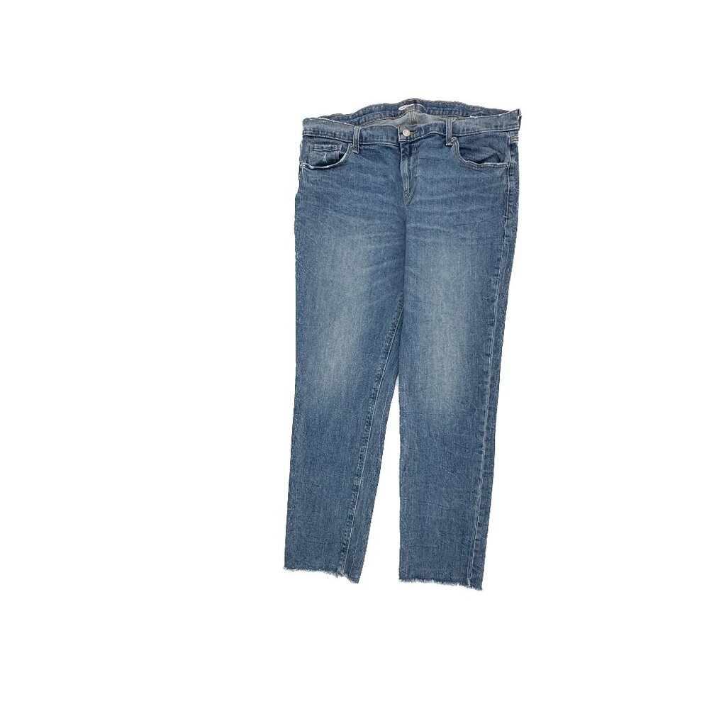 Old Navy Boyfriend Jeans Women 14 Blue Medium Wash Raw Hem Denim